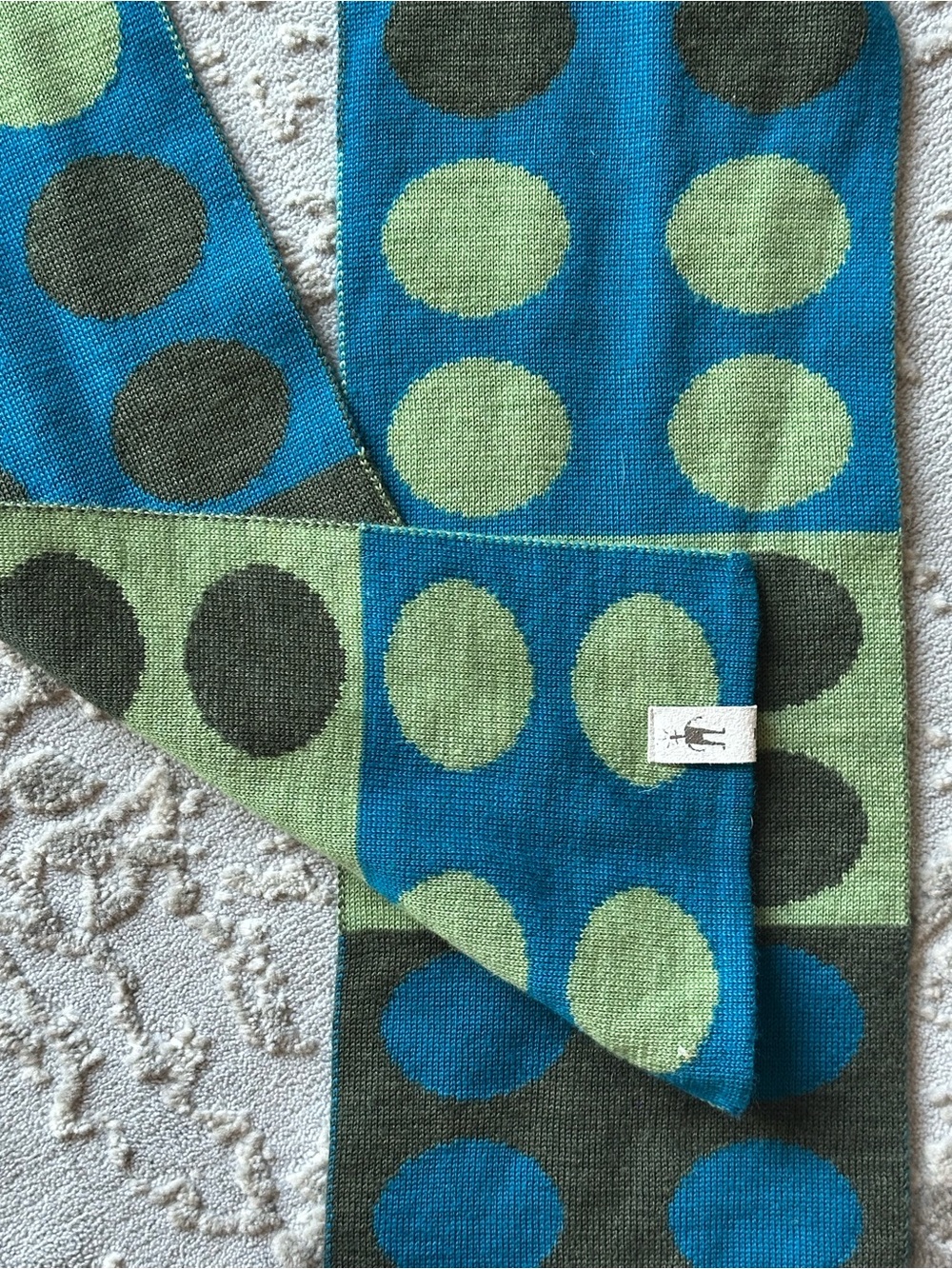 Smartwool Merino Wool Green and Blue Polka Block Scarf - Picture 3 of 4
